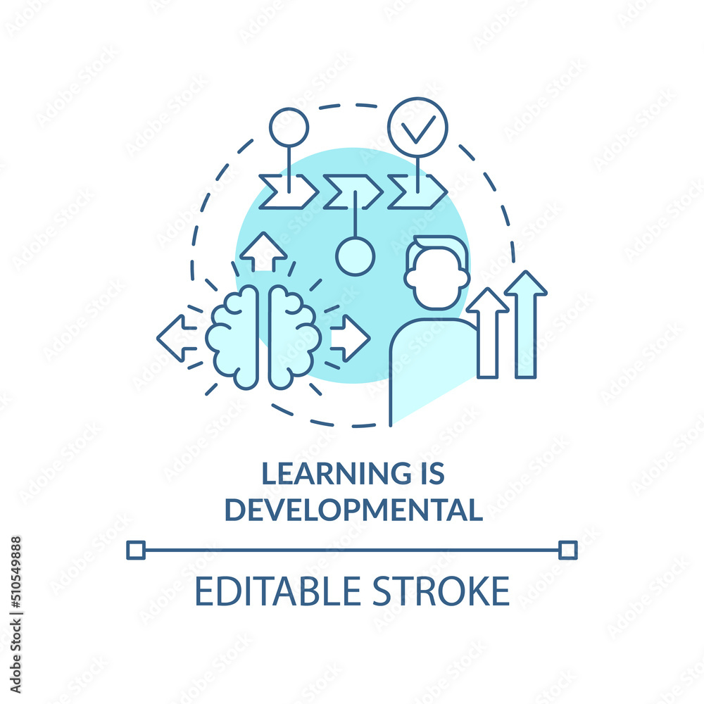 Learning is developmental turquoise concept icon. Cognitive process. Learning abstract idea thin line illustration. Isolated outline drawing. Editable stroke. Arial, Myriad Pro-Bold fonts used Learning is developmental turquoise concept icon. Cognitive process. Learning abstract idea thin line illustration. Isolated outline drawing. Editable stroke. Arial, Myriad Pro-Bold fonts used