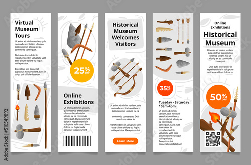 Virtual museum tours vertical internet banner landing page template collection vector illustration