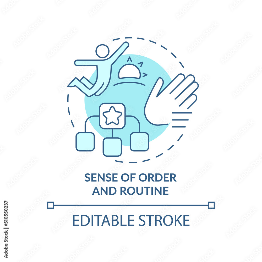 Sense of order and routine turquoise concept icon. Daily activities. Environment abstract idea thin line illustration. Isolated outline drawing. Editable stroke. Arial, Myriad Pro-Bold fonts used
