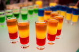 Colored alcoholic drinks at the party