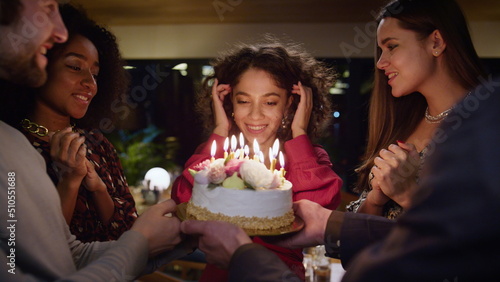Photos Diverse friends celebrating birthday party