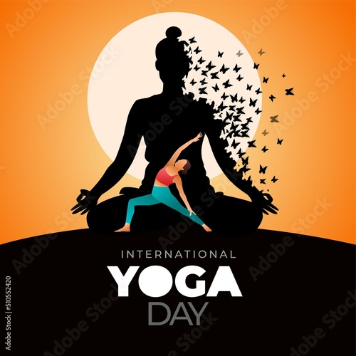 international yoga day. yoga body posture. Woman practicing yoga. vector illustration design