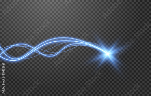 Vector glowing spiral png. Blue spiral with a star. Light effect on isolated transparent background. Glowing blue spirals. PNG.