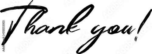 Thank you handwritten vector black calligraphic font on white background. 