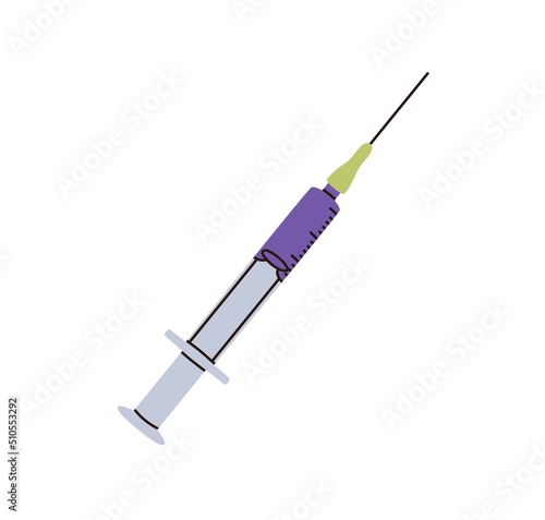 Syringe pen filled with ink. Calligraphy filler with blunt needle tip. Calligraphic art tool. Flat vector illustration isolated on white background