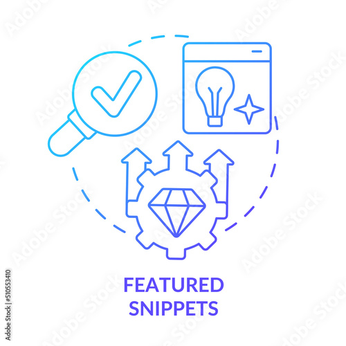 Featured snippets blue gradient concept icon. Quick online query answers. Advanced SEO technique abstract idea thin line illustration. Isolated outline drawing. Myriad Pro-Bold font used