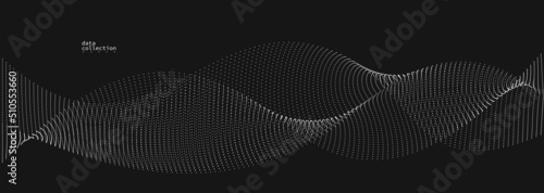 Dark grey airy particles flow vector design, abstract background with wave of flowing dots array, digital futuristic illustration, nano technology theme.