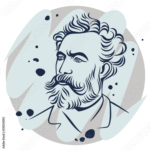 Vector portrait of French adventure literature and science fiction writer Jules Verne. A hand-drawn sketch on June 10, 2022 in Tula.
