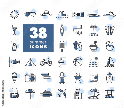 Summer vector isolated icons set. Summertime sign