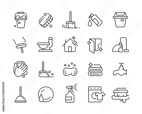 Cleaning Icons - Vector Line. Editable Stroke. 
