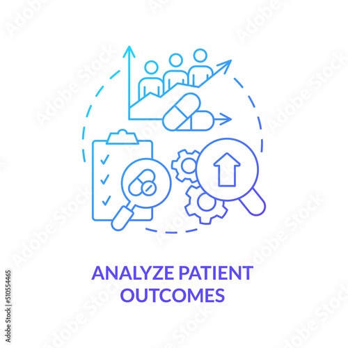 Analyze patient outcomes blue gradient concept icon. Improving quality of healthcare abstract idea thin line illustration. Medical treatment impact. Isolated outline drawing. Myriad Pro-Bold font used