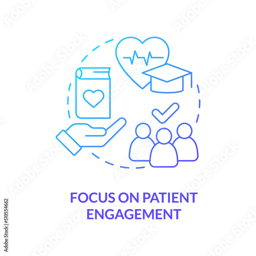 Focus on patient engagement blue gradient concept icon. Healthcare system abstract idea thin line illustration. Trusted relationships. Isolated outline drawing. Myriad Pro-Bold font used