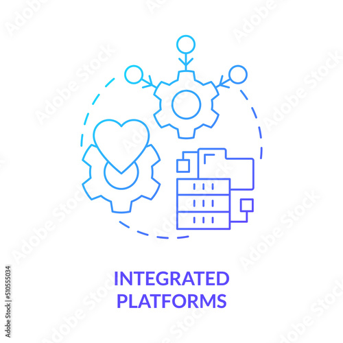 Integrated platforms blue gradient concept icon. Preparing for next pandemic outbreaks abstract idea thin line illustration. Operational efficiency. Isolated outline drawing. Myriad Pro-Bold font used
