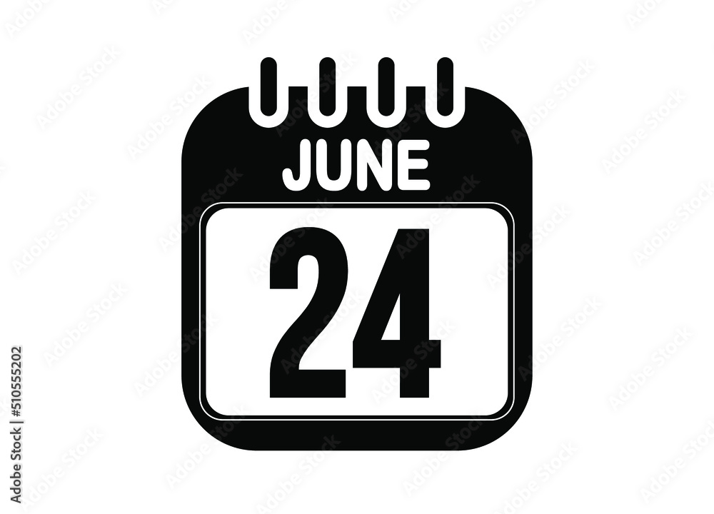 June 24. Day 24 of June. Black and white calendar vector. Template for the days of june. June 24. Day 24 of June. Black and white calendar vector. Template for the days of june.