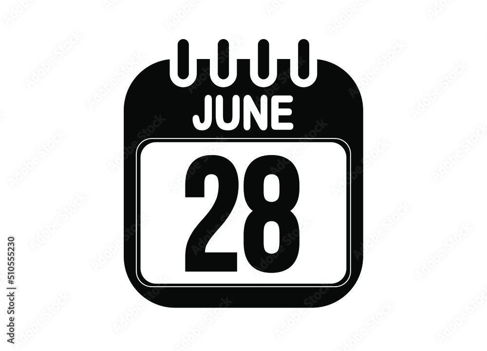 June 28. Day 28 of June. Black and white calendar vector. Template for the days of june. June 28. Day 28 of June. Black and white calendar vector. Template for the days of june.