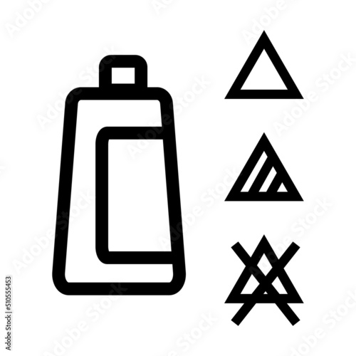 Set of icons of detergent bottles and bleaching symbols. Vector.