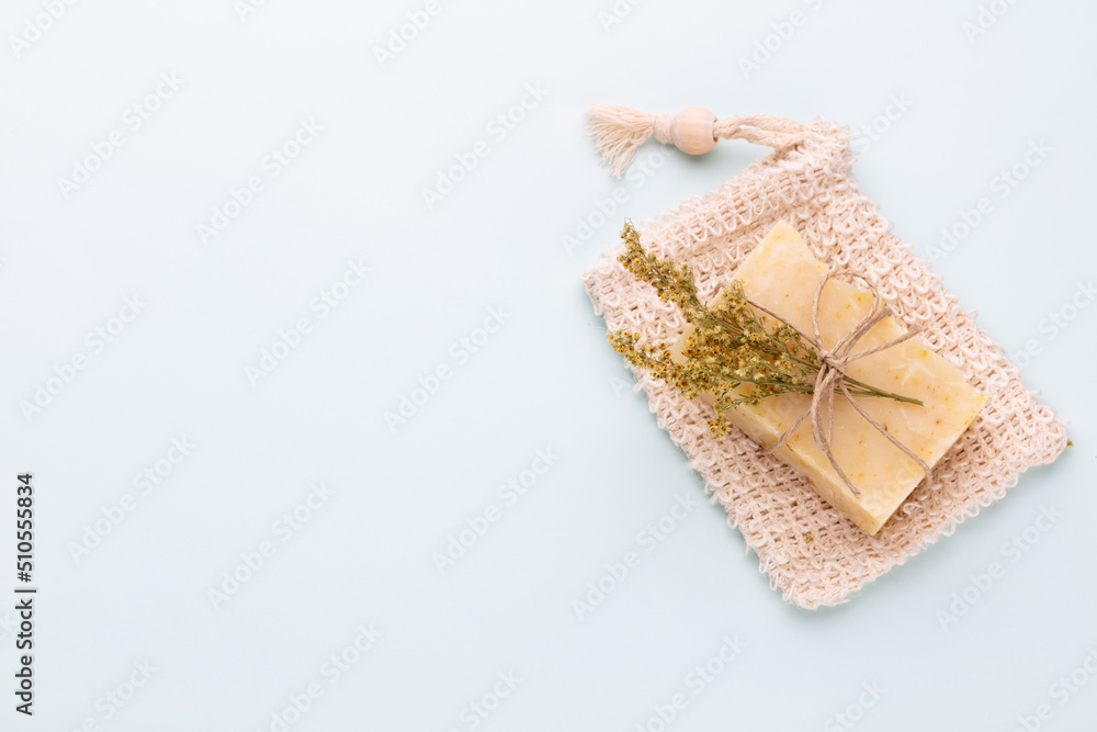 Handmade natural soap on pastel background. Handmade natural soap on pastel background.