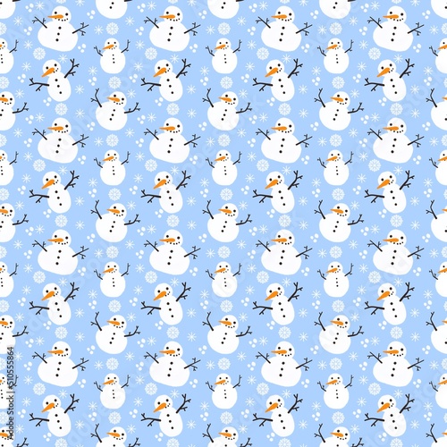 Fototapeta Naklejka Na Ścianę i Meble -  Winter seamless cartoon snowman pattern for kids and gifts and cards and linens and wrapping paper and fabrics