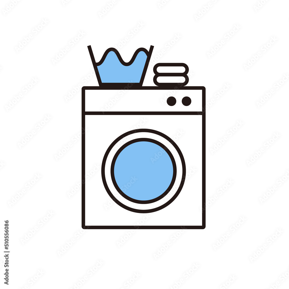 Icon of a washing machine, a tub of water and a towel. Laundry.and washer. Vector. Icon of a washing machine, a tub of water and a towel. Laundry.and washer. Vector.