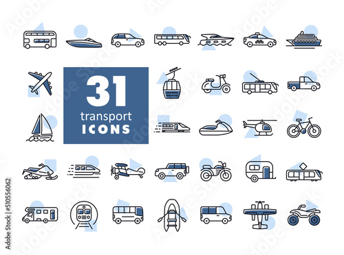 Transportation vector flat icon set isolated