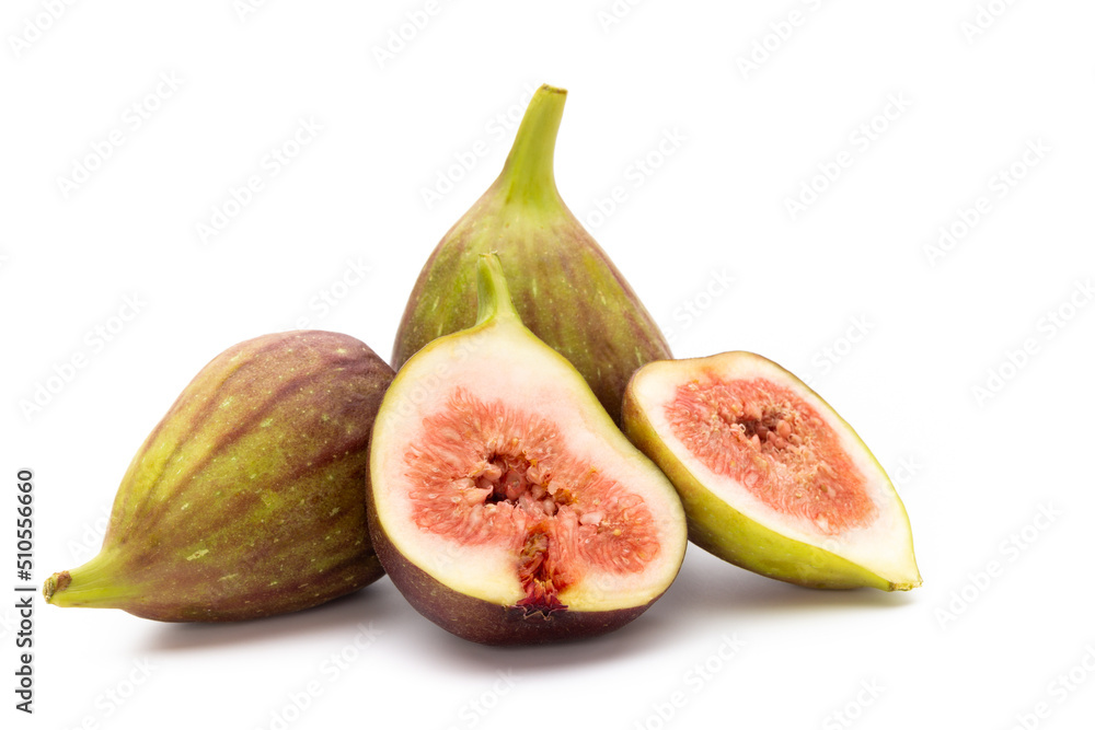 Fig fruits isolated on white background. Top view. Flat lay pattern Fig fruits isolated on white background. Top view. Flat lay pattern
