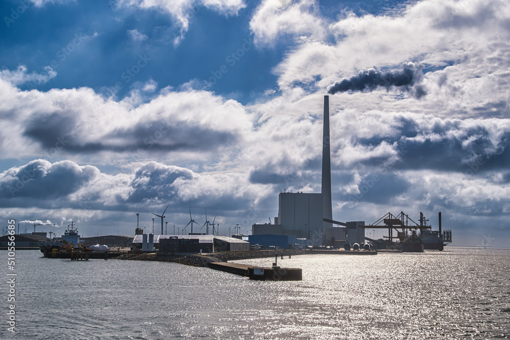 Esbjerg harbor water front with old heating station, Denmark Esbjerg harbor water front with old heating station, Denmark