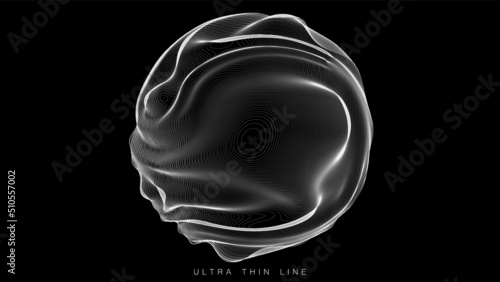 Ultra thin line fluid geometry. Dynamic vector distorted spheres.