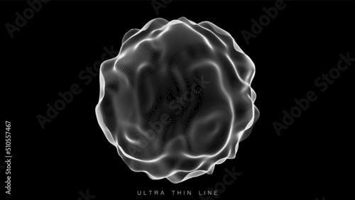 Distorted line spheres. Vector thin line glitch geometry.