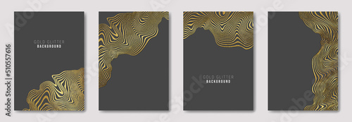 Fotografie Set of gold glitter backgrounds on a dark background for the design of greeting cards and invitations