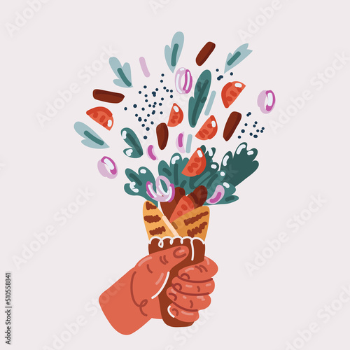 Vector illustration of hand holding delicious chicken shawarma