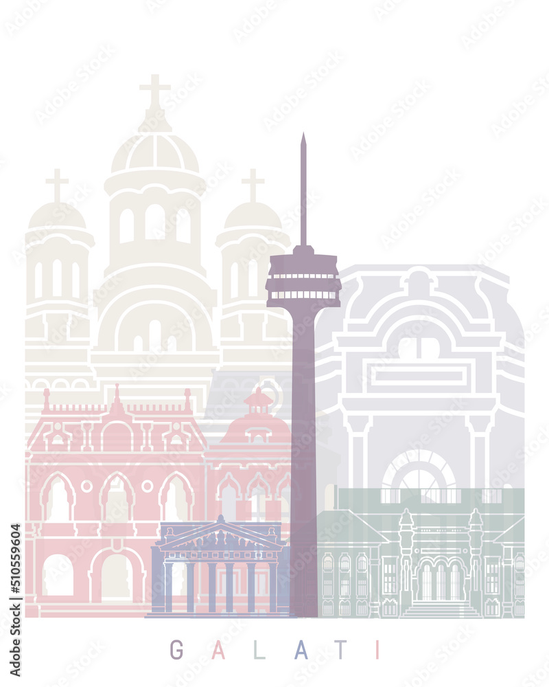 Galati skyline poster pastel color