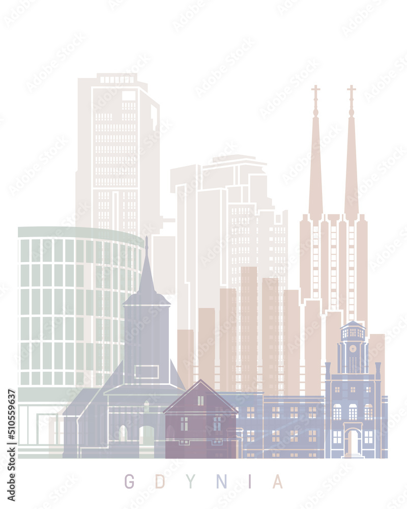 Gdynia skyline poster pastel color