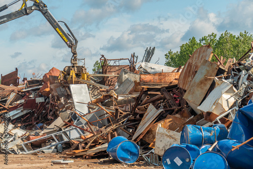 Processing industry, a pile of old scrap metal, ready for recycling. Scrap metal recycling. 