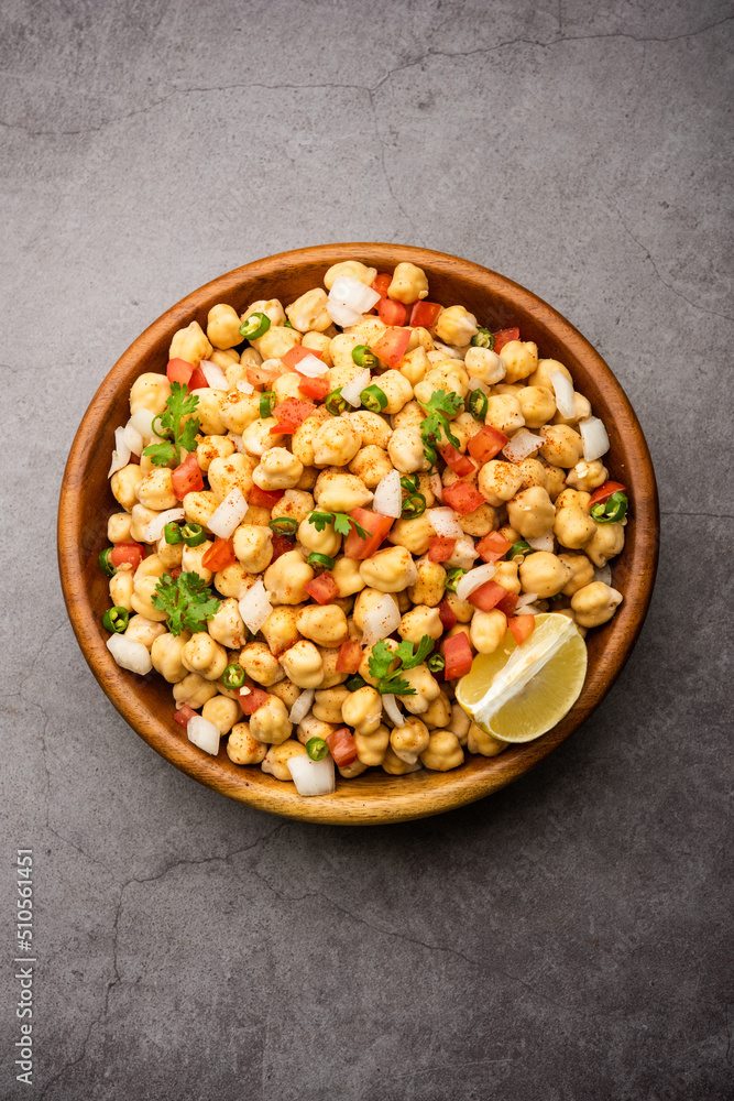 Indian Street Breakfast Chana Chaat Also Know as Chana Masala, Chola Chana Chaat Indian Street Breakfast Chana Chaat Also Know as Chana Masala, Chola Chana Chaat