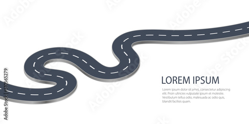 Abstract vector illustration of winding 3D curve road infographic concept on a white background. Way location, highway, direction, transportation, pin pointer, timeline concept template