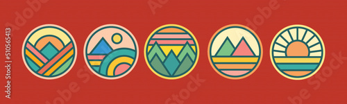 nature logo badge illustration sun beach mountain