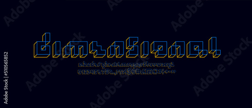 Modular font, alphabet made in line 3d style, vector illustration 10EPS