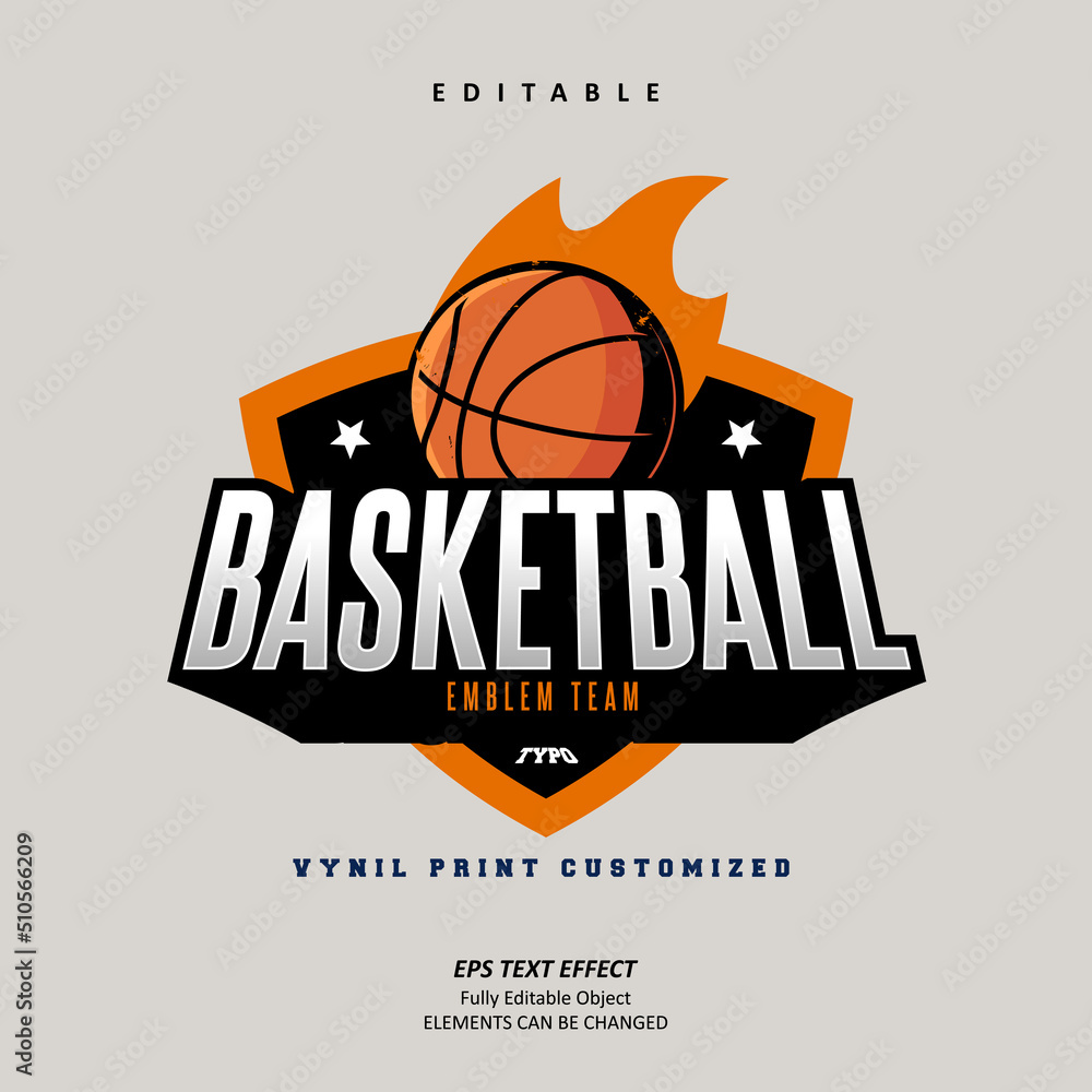 Authentic basketball logo emblem customize team name or club printable text effect editable premium vector