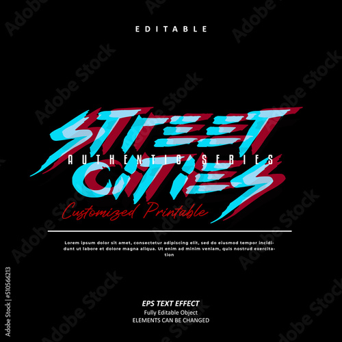Authentic urban design streetwear city glitch text effect editable premium vector