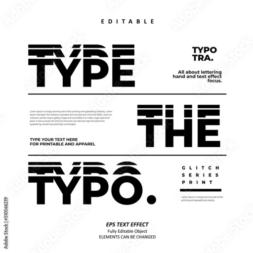 Type the typography black series glitch stacked text effect editable premium vector