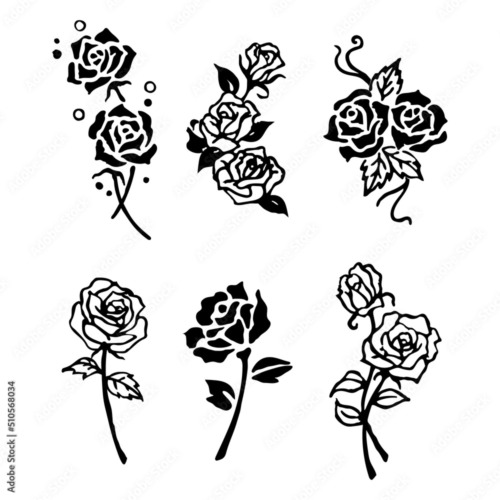 Editable set of six vector roses clipart on the white background. EPS10 ...