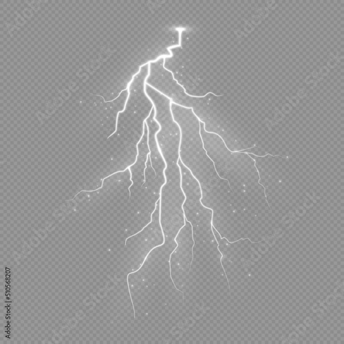 Realistic thunderstorm and lightning, the effect of light and shine. Charge current. Natural phenomena.