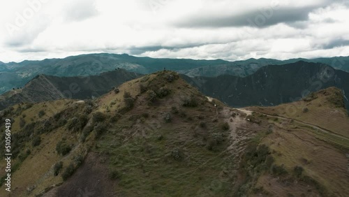 Steep And Rugged Mountains Revealed Quilotoa Lake In Pujilí Canton, Cotopaxi Province, Ecuador. Aerial Shot