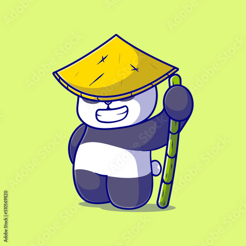 cute warrior panda illustration with bamboo stick suitable for mascot sticker and t-shirt design