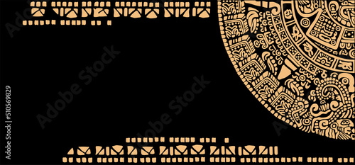 Corner design on the theme of the Mayan calendar.  
The Aztecs, Mayans, Incas.
The Mayan alphabet.Ancient signs of America on a black background.
