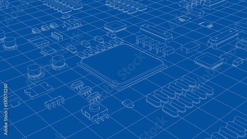 Electric circuit board, various chips. Vector