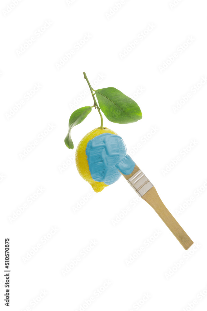 Lemon with paint brush stroke ,white background Lemon with paint brush stroke ,white background
