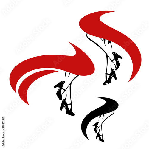 seductive woman slim legs wearing heeled shoes and long red skirt - flamenco dancer vector design set