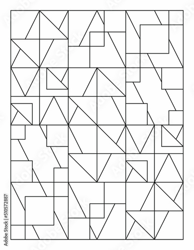Easy adult coloring page of geometric mural art. Black and white pattern. Relieve stress and anxiety. EPS8 #566