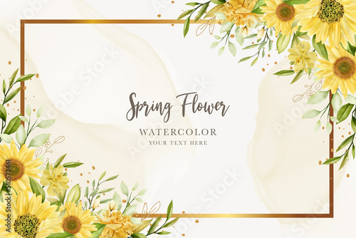 hand drawn sun flower summer floral background and wreath design